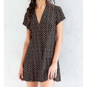 Silence + Noise Button Front Mini Dress Black Geometric Print Size Large